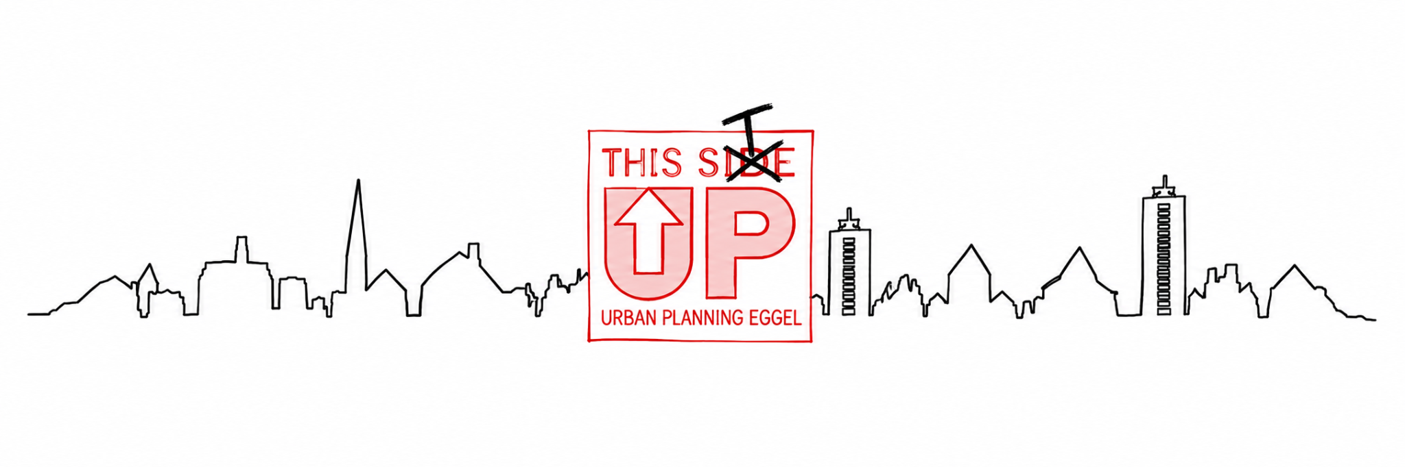 URBAN PLANNING EGGEL, rotes UP-Logo und schwarze Stadtsilhouette